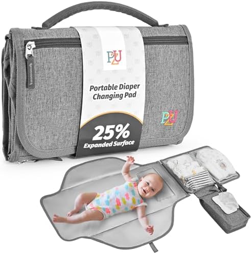 Portable changing pad with wipes pocket - Grey