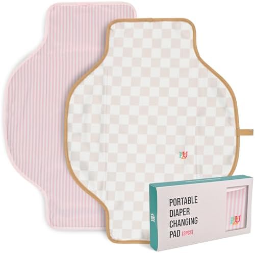 Travel changing mat two-pack - Pink Stripes, Beige Checkers