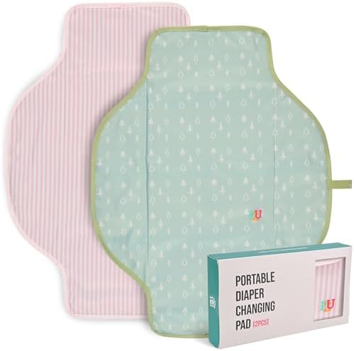 Travel changing mat two-pack - Pink Stripes, Green Forest