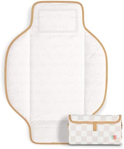 Travel changing mat with built-in pillow - Beige Checkers